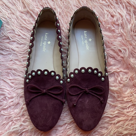 Kate Spade Salford Deep Cherry Kid Suede Flats - Picture 2 of 6